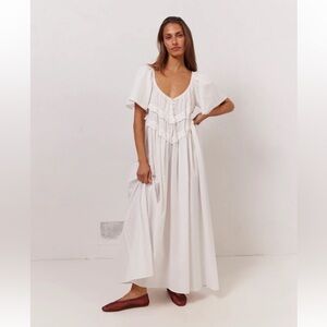 NWT VRG GRL LA PRAIRIE SMOCK MIDI DRESS WHITE